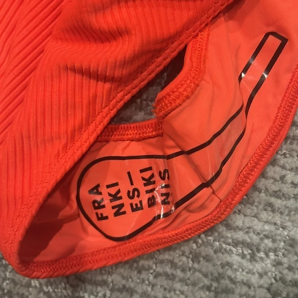 Frankie's Bikinis Jenna Plissé High Waist Bikini Bottom Vibrant Orange S